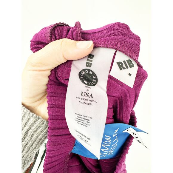 Simon Miller Ribbed Cyrene Berry Burgundy Pull-On Knit Pants Size Medium - Picture 6 of 8